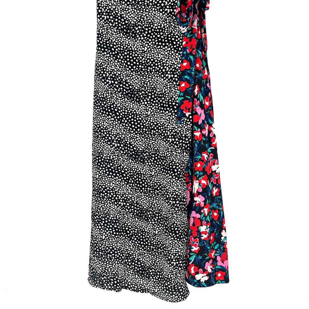 Vintage Simply Styled Wrap Dress Womens Small Mixed Print Floral Polka Dot Midi - Picture 11 of 12